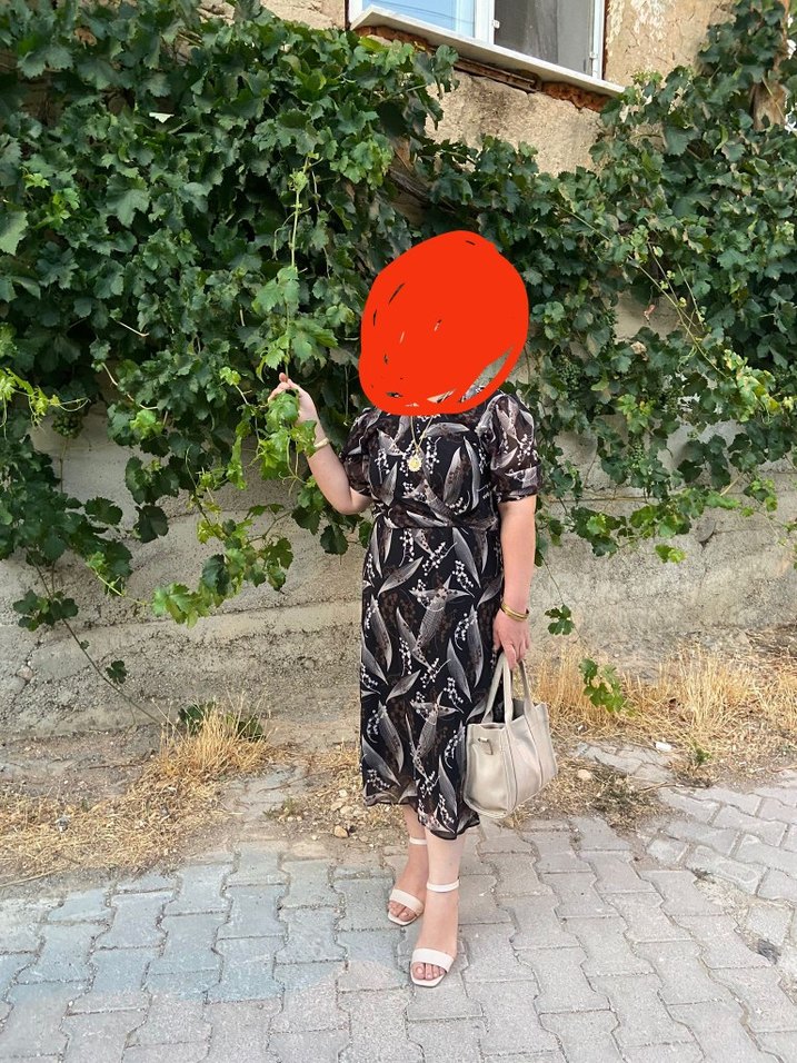 Mor Desenli Uzun şifon Kadın Elbise - Görsel 4