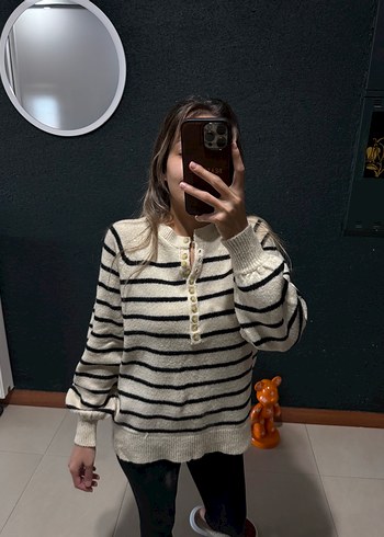 Diğer Zebra Desenli Yüksek Yakalı Triko Kadın Kazak