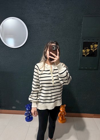 Zebra Desenli Yüksek Yakalı Triko Kadın Kazak