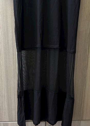 Drapeli Siyah Uzun elbise - Görsel 2