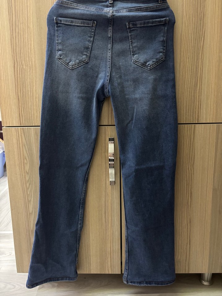 Gri yazılı  Midi Boy Kadın Denim Pantolon - Görsel 3