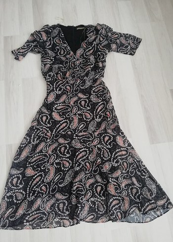 V Yaka Kısa Kollu Bohem Uzun Elbise - Görsel 2