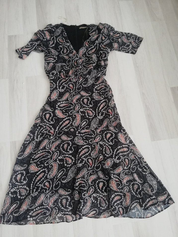 V Yaka Kısa Kollu Bohem Uzun Elbise - Görsel 2