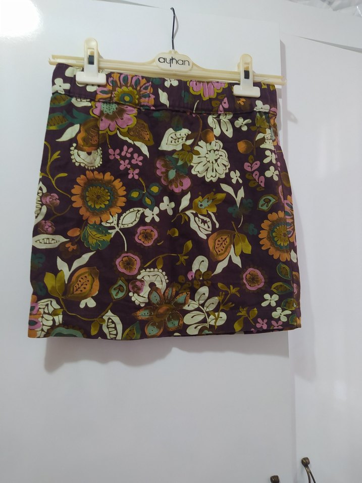 Desenli Mor Mini Etek - Görsel 2