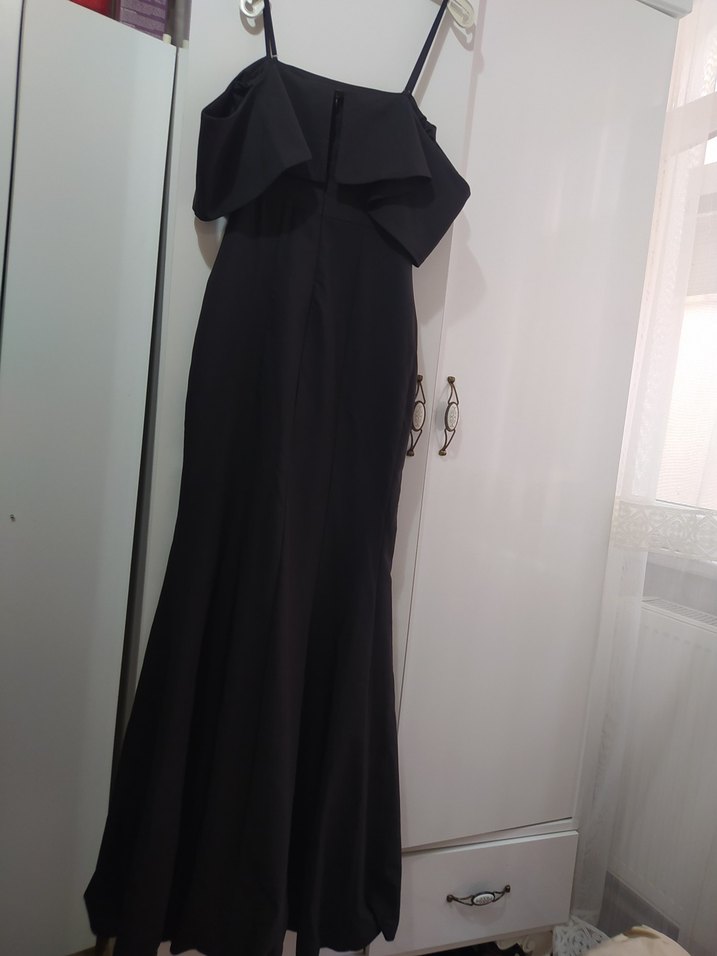 Uzun Siyah Straplez Gotik Abiye Elbise - Görsel 2