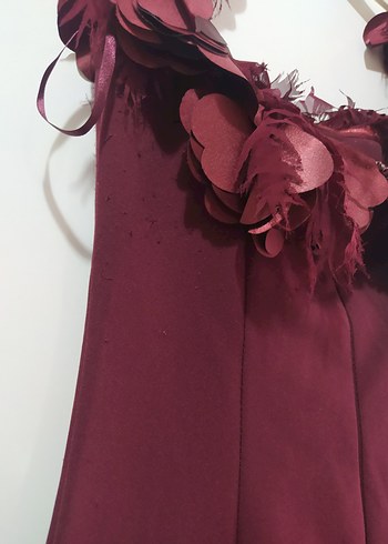 Bordo Uzun Drapeli Straplez Abiye Elbise - Görsel 2