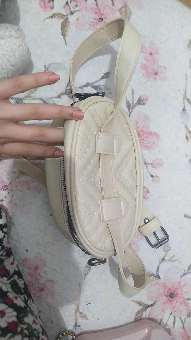 Beyaz Yılan Desenli Tokalı Kadın Çanta - Görsel 2