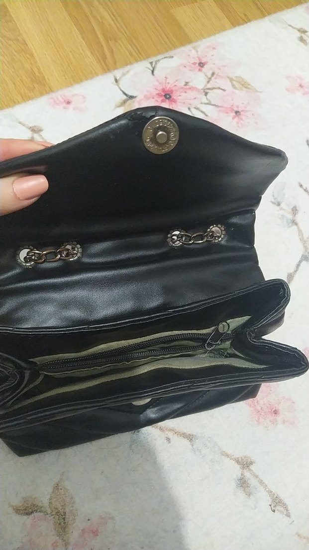Zincir Detaylı Siyah Deri Kadın Çanta - Görsel 4