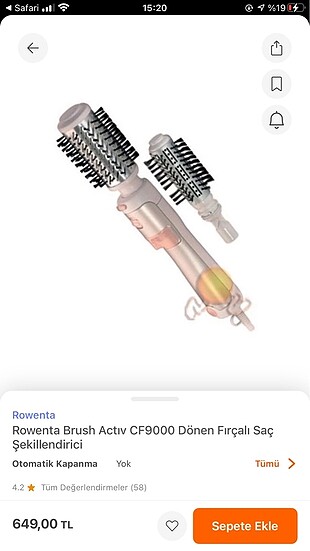 Diğer Rowenta Brush Actıv CF9000 Dönen Fırçalı Saç Şekillendirici