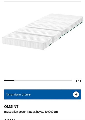 Ikea ÖMSİNT Uzayabilen Beyaz Çocuk Yatağı 80x200 cm