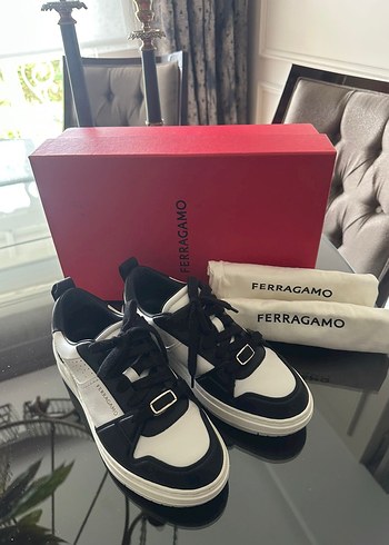 Salvatore Ferragamo Ferragamo Beyaz Siyah Erkek Spor Ayakkabi