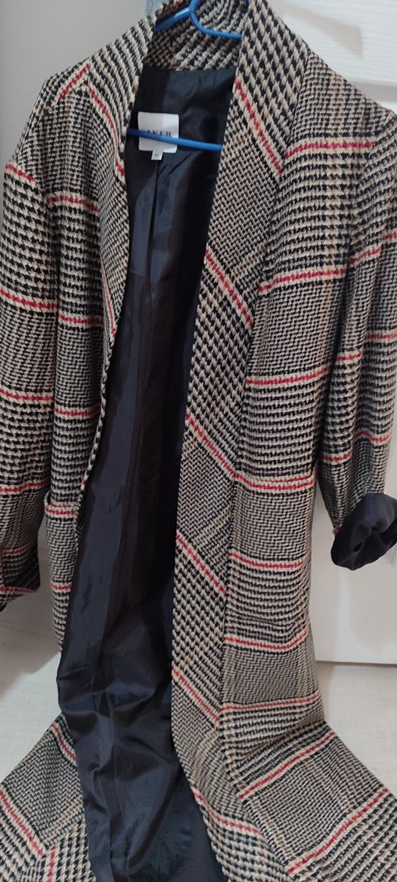 Düğmeli Ekose Desenli Uzun Kadın Kaban - Görsel 2