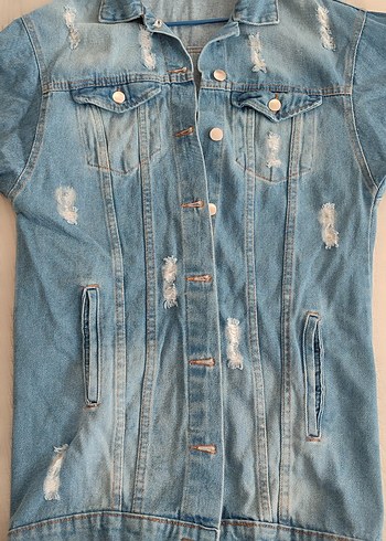 Kadın Mavi Mini Denim Ceket - Görsel 2