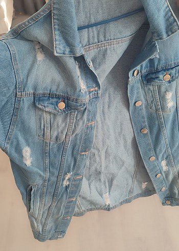 Kadın Mavi Mini Denim Ceket - Görsel 4
