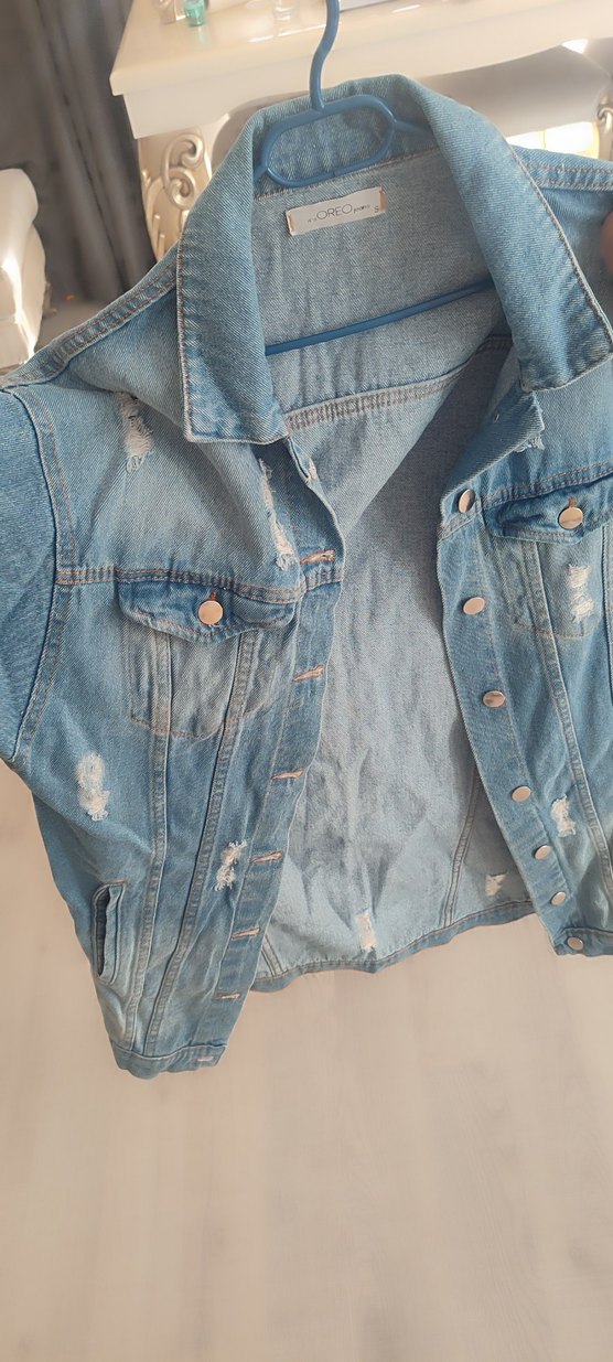 Kadın Mavi Mini Denim Ceket - Görsel 4