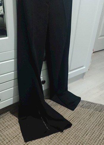 Siyah Kadın Kumaş Pantolon, Yırtmaçlı, Uzun - Görsel 3