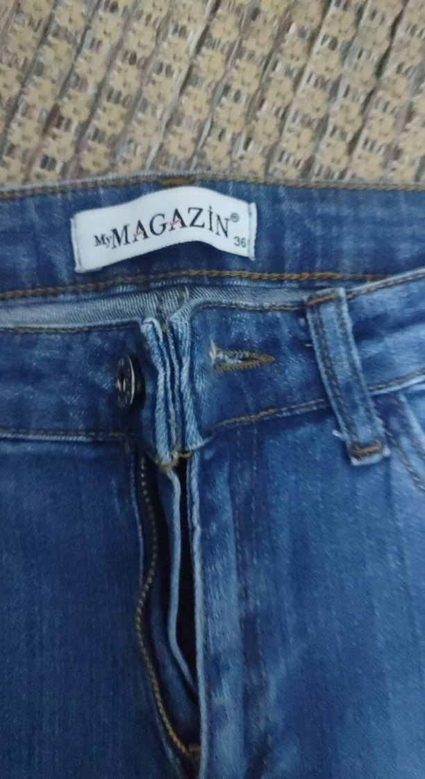 Püsküllü Geniş Paça Mavi Kadın Jean - Görsel 2