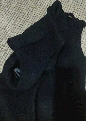 Kuşaklı Siyah Uzun Kollu Kolsuz Kadın Kaban - Görsel 4