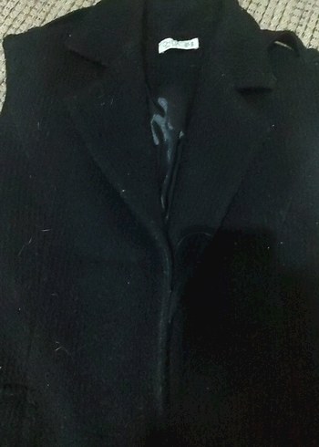 Kuşaklı Siyah Uzun Kollu Kolsuz Kadın Kaban - Görsel 3