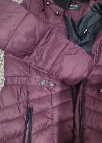 Bordo Kadın Uzun Kışlık Mont Fermuarlı - Görsel 3