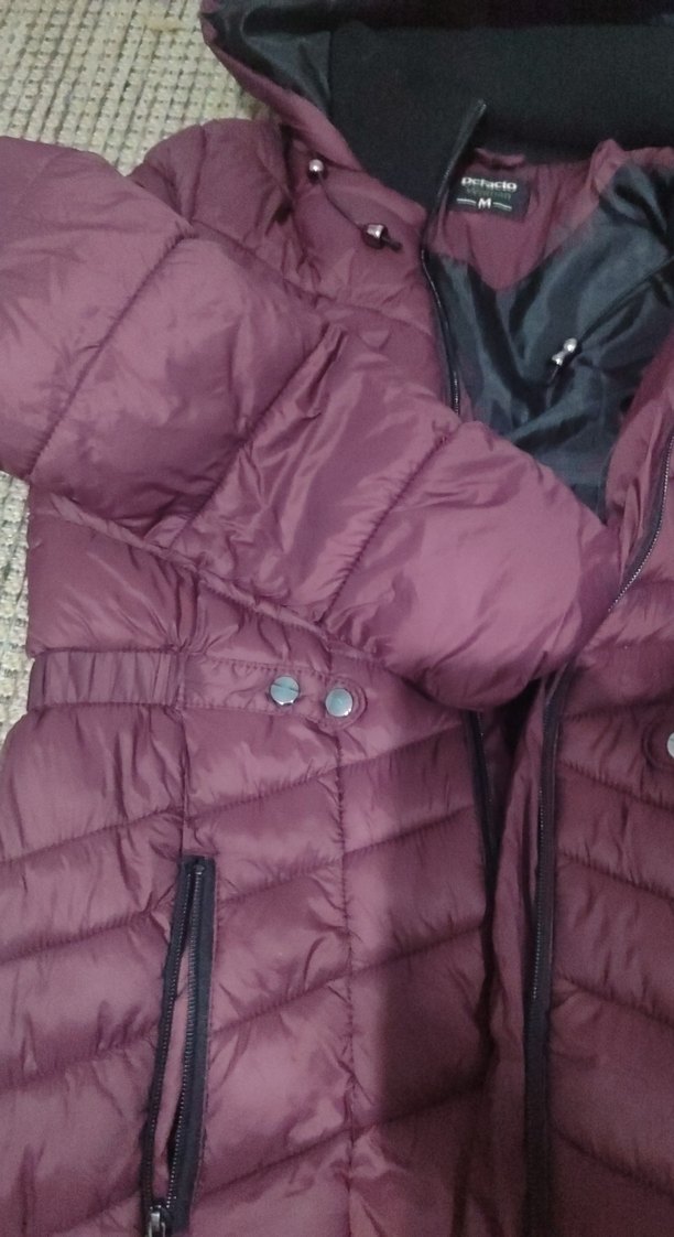 Bordo Kadın Uzun Kışlık Mont Fermuarlı - Görsel 3