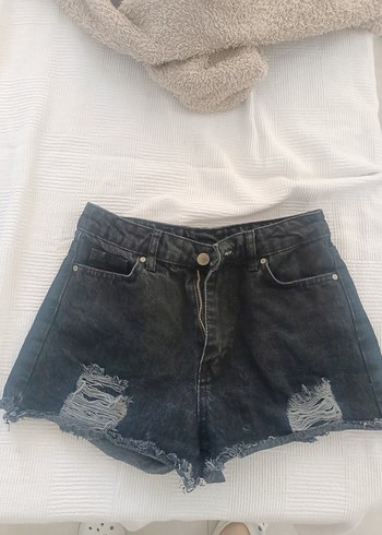 36 Beden siyah Renk Siyah Yırtık Mini Denim Şort