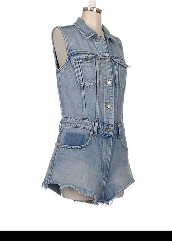 Kot Kumaşlı Kemerli Mini Tulum - Görsel 2