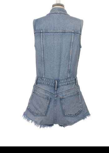 Kot Kumaşlı Kemerli Mini Tulum - Görsel 3