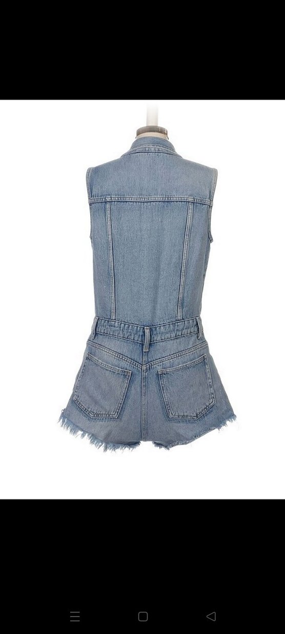 Kot Kumaşlı Kemerli Mini Tulum - Görsel 3