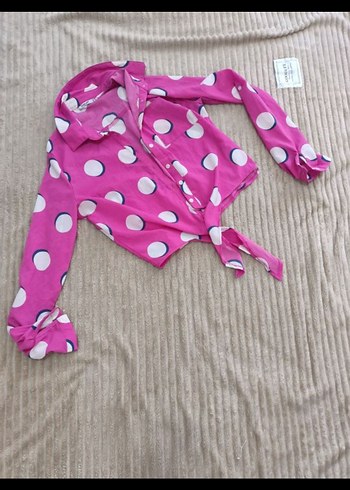 Pembe Puantiyeli Uzun Kollu gömlek - Görsel 2