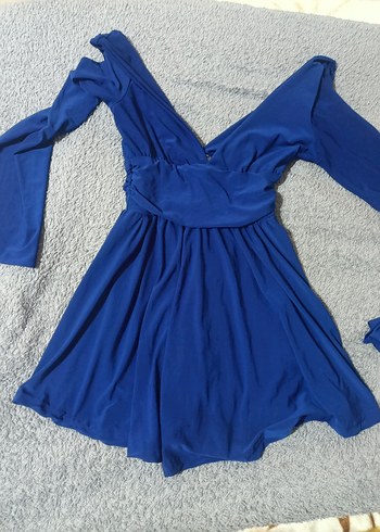 Uzun Kollu Mavi Mini Elbise - Görsel 3