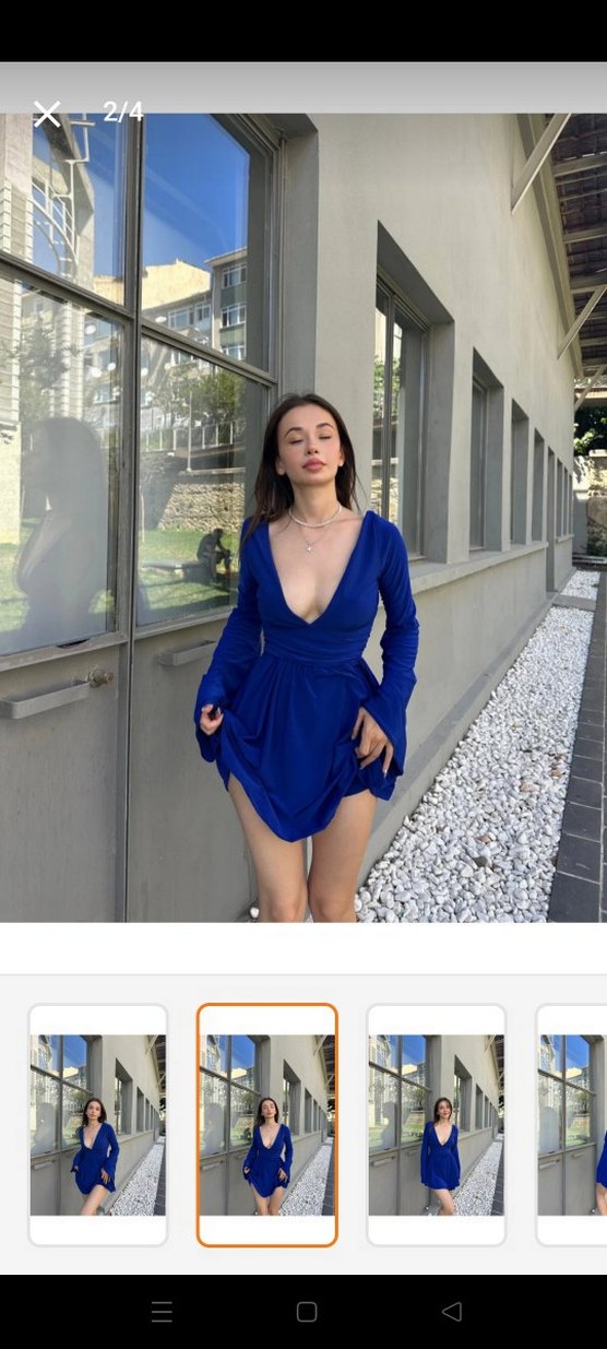 Uzun Kollu Mavi Mini Elbise - Görsel 2