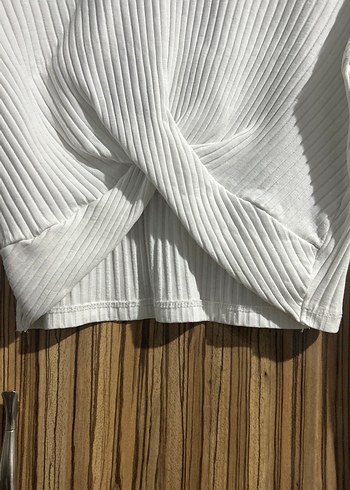 Beyaz Piliseli Kadın Uzun Kollu crop - Görsel 3