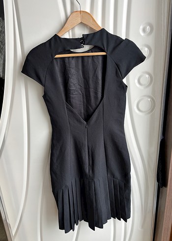 Drapeli Siyah Kısa Kollu Kalem Elbise - Görsel 2