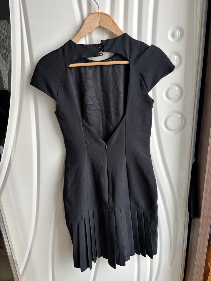 Drapeli Siyah Kısa Kollu Kalem Elbise - Görsel 2