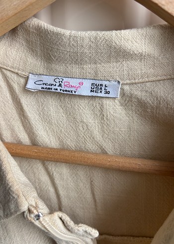 Bej Keten Midi Kadın Tulum - Görsel 3