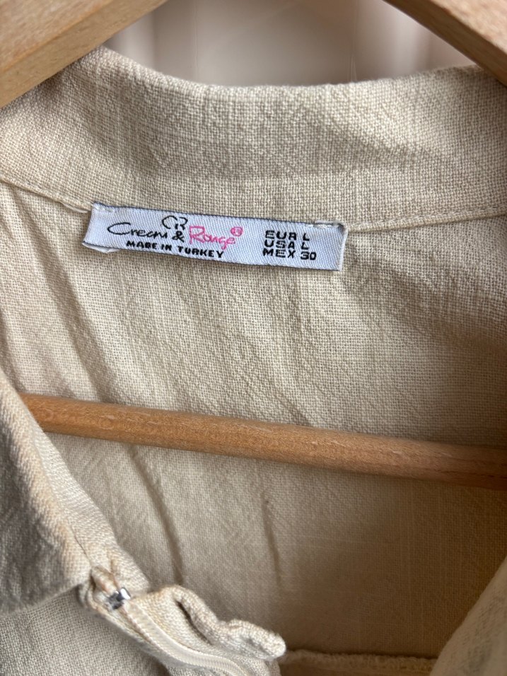 Bej Keten Midi Kadın Tulum - Görsel 3