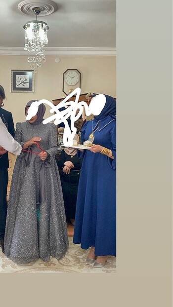42 Beden Mavi abiye elbise şık