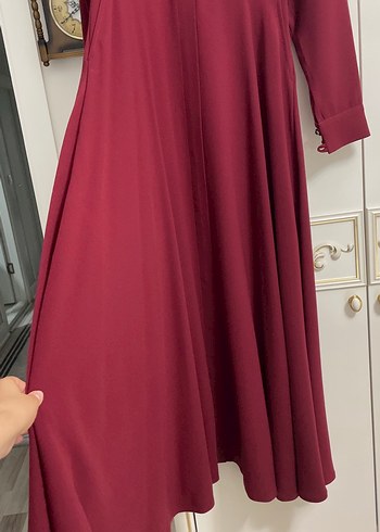 44 Beden bordo Renk Bordo Uzun Kollu Piliseli Elbise