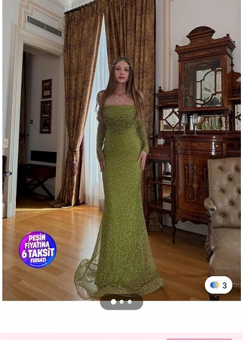 Uzun Kollu Drapeli Straplez Elbise
