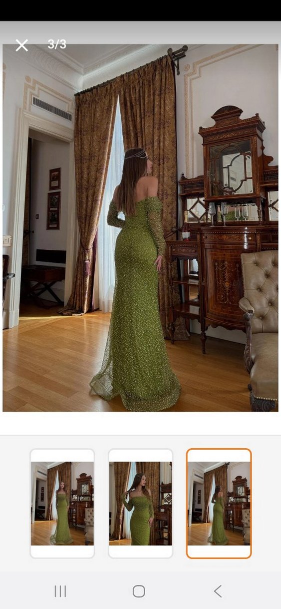 Uzun Kollu Drapeli Straplez Elbise - Görsel 3