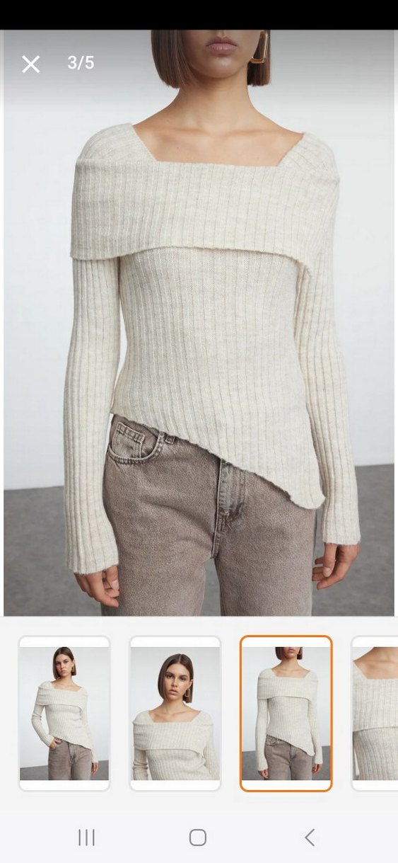 Bej Kadın Triko Kayık Yaka Kazak - Görsel 3