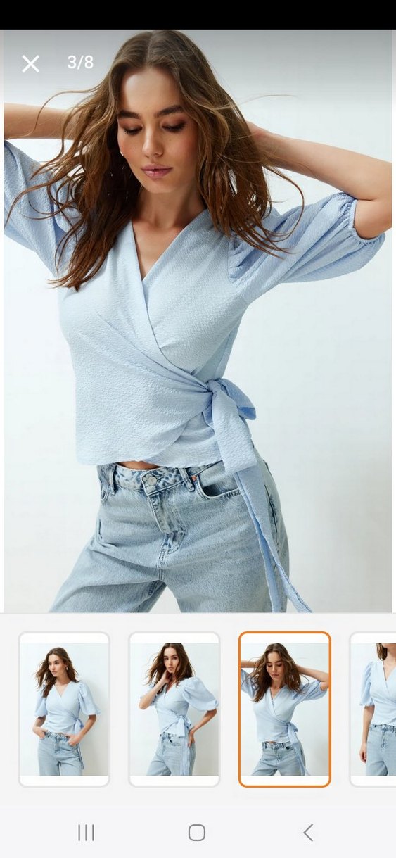 Trendyol & Milla Mavi Kemerli V Yakalı Bluz - Görsel 2