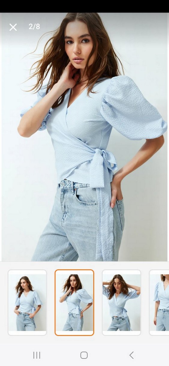 Trendyol & Milla Mavi Kemerli V Yakalı Bluz - Görsel 3