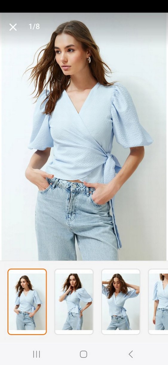 Trendyol & Milla Mavi Kemerli V Yakalı Bluz - Görsel 4