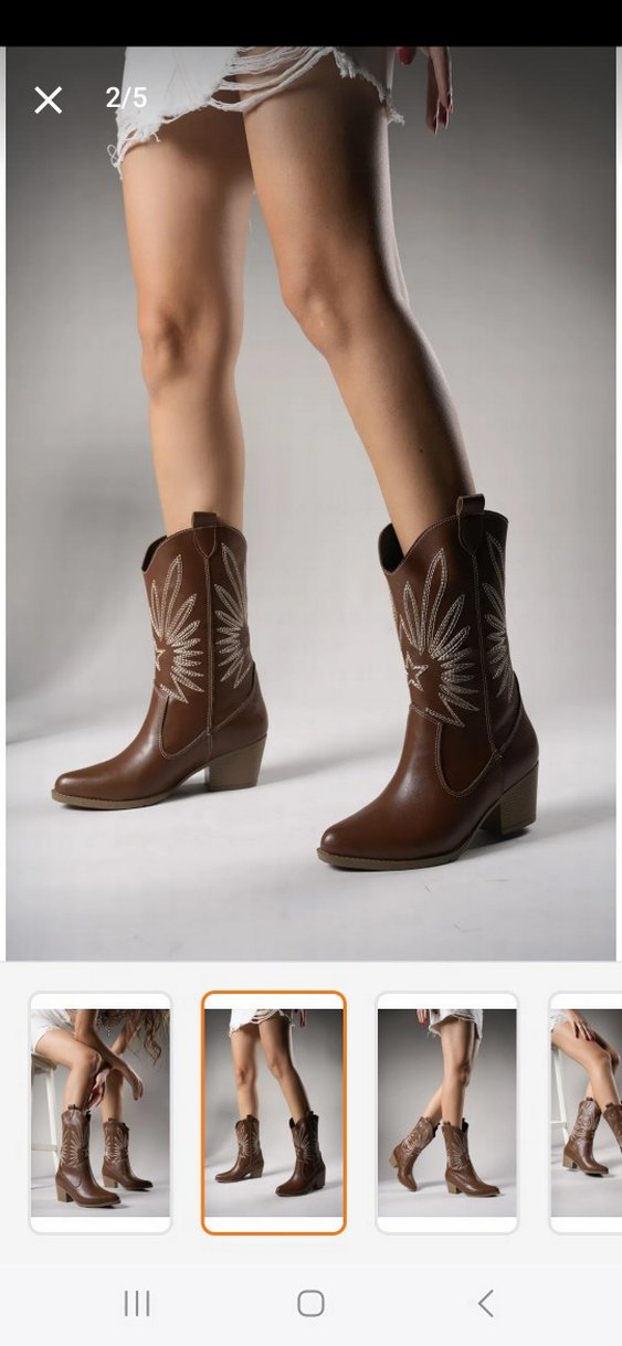 Kahverengi Nakışlı Kadın Deri Diz Altı Botu - Görsel 2