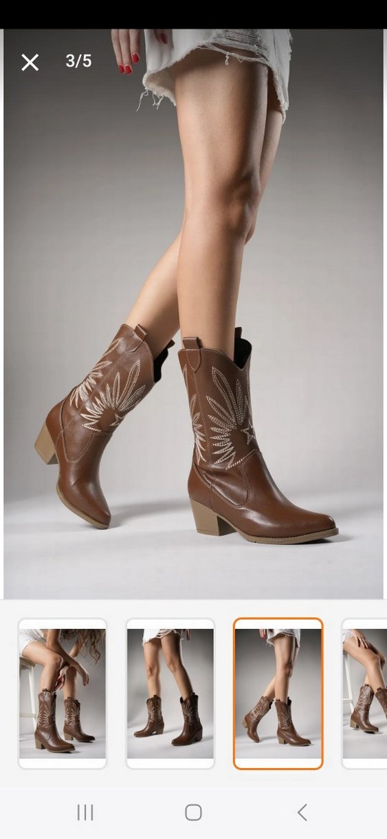 Kahverengi Nakışlı Kadın Deri Diz Altı Botu - Görsel 3