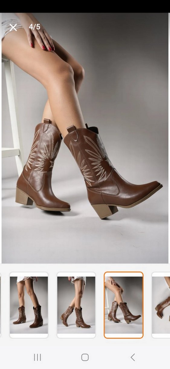 Kahverengi Nakışlı Kadın Deri Diz Altı Botu - Görsel 4