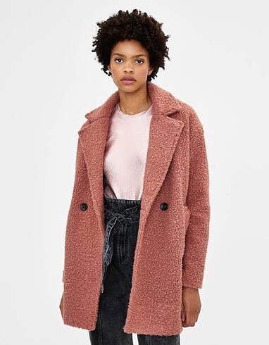 Bershka suni yünlü oversize kaban