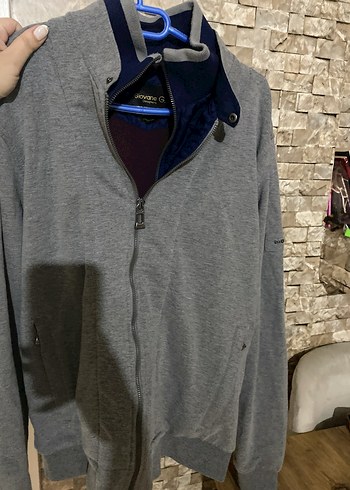 Gri Yüksek Yaka Fermuarlı Erkek Sweatshirt - Görsel 5